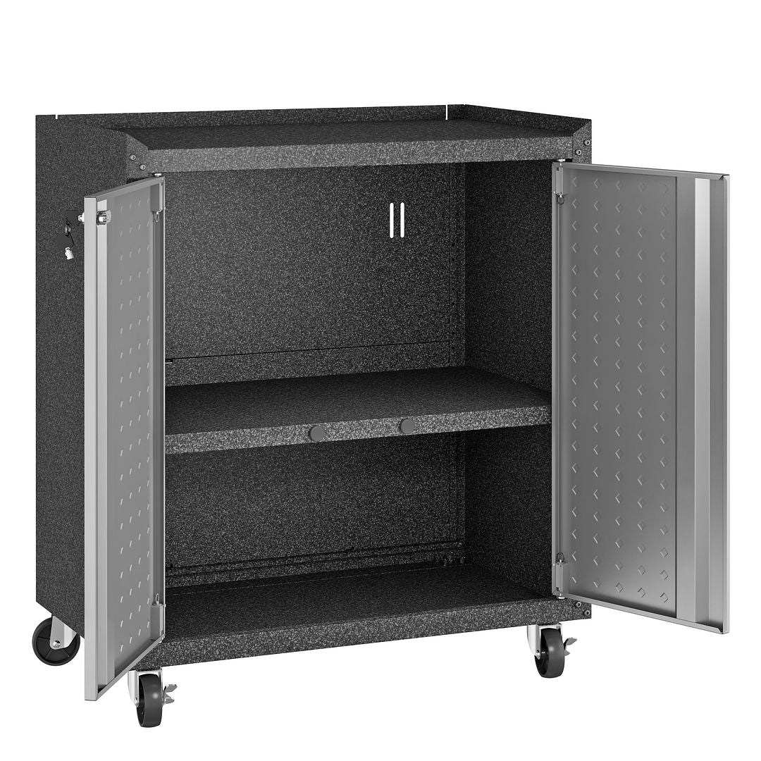 Manhattan Comfort 3-Piece Fortress Mobile Space-Saving Steel Garage Cabinet & Worktable 1.0 In Gray