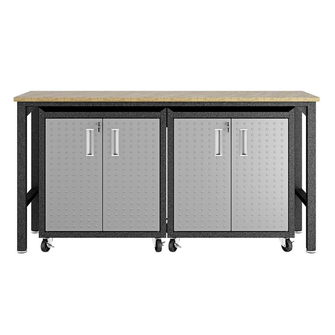 Manhattan Comfort 3-Piece Fortress Mobile Space-Saving Steel Garage Cabinet & Worktable 1.0 In Gray