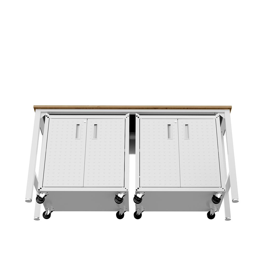 Manhattan Comfort 3-Piece Fortress Mobile Space-Saving Steel Garage Cabinet & Worktable 1.0 In White