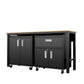 Manhattan Comfort 3-Piece Fortress Mobile Space-Saving Steel Garage Cabinet & Worktable 2.0 In Charcoal Gray