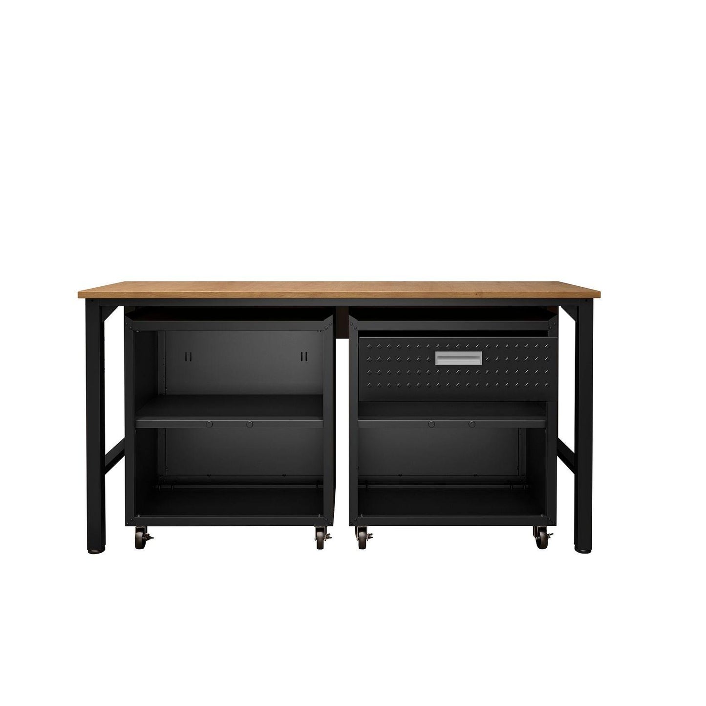 Manhattan Comfort 3-Piece Fortress Mobile Space-Saving Steel Garage Cabinet & Worktable 2.0 In Charcoal Gray