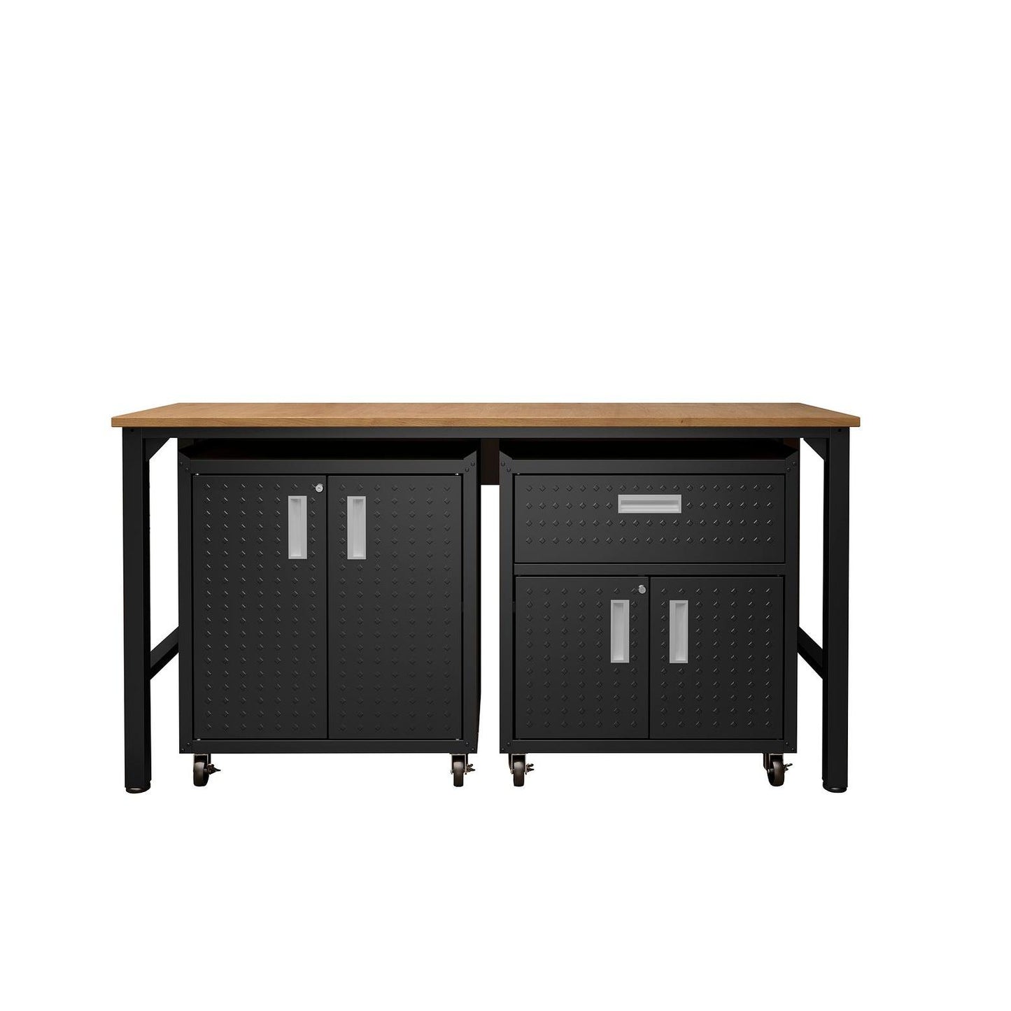 Manhattan Comfort 3-Piece Fortress Mobile Space-Saving Steel Garage Cabinet & Worktable 2.0 In Charcoal Gray