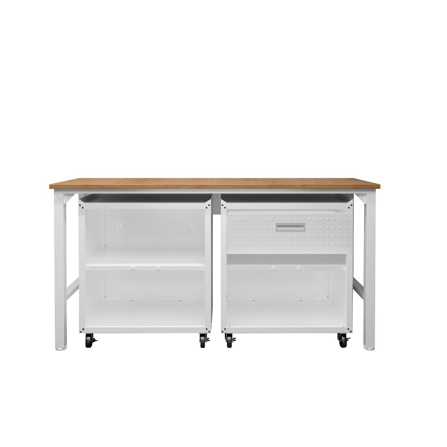 Manhattan Comfort 3-Piece Fortress Mobile Space-Saving Steel Garage Cabinet & Worktable 2.0 In White