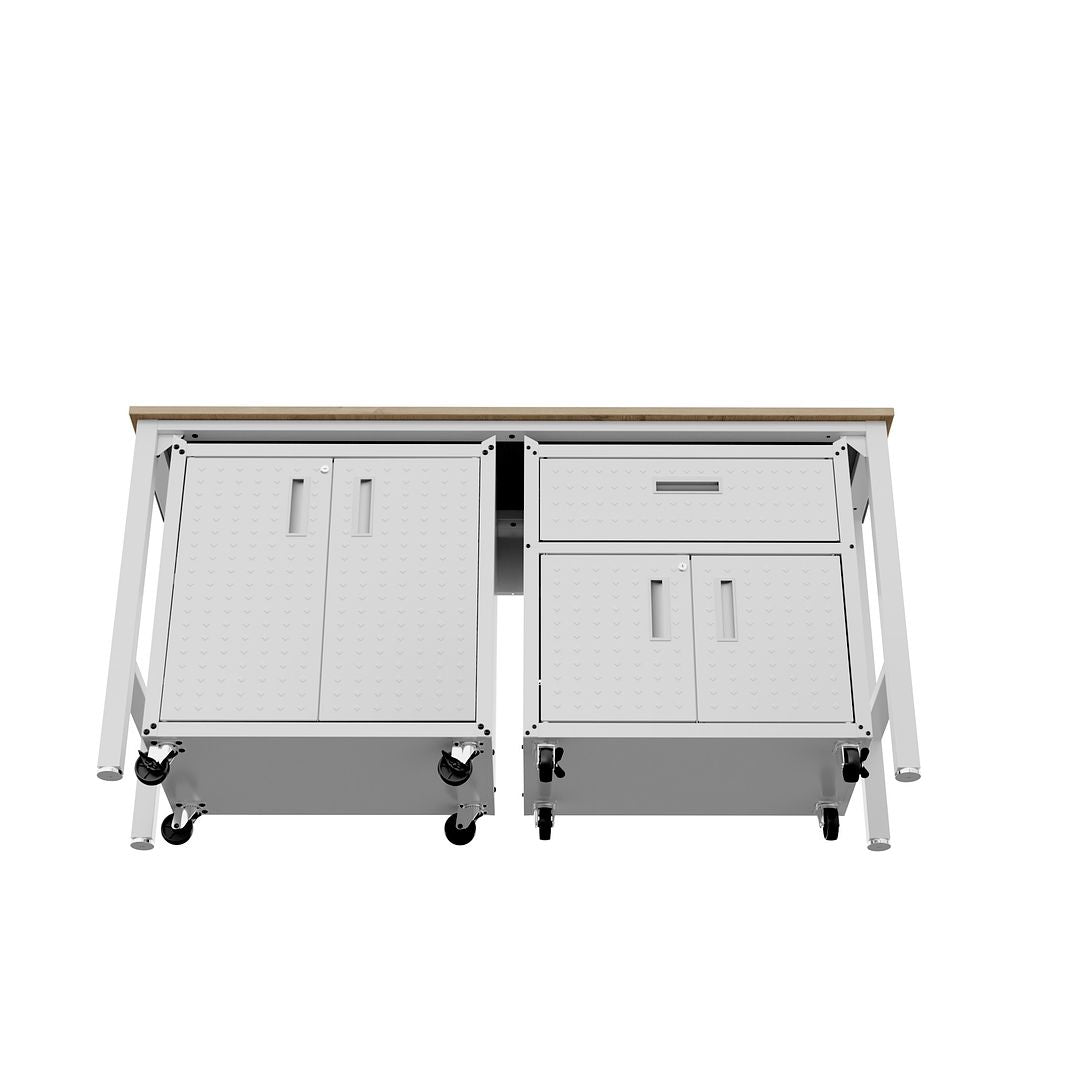 Manhattan Comfort 3-Piece Fortress Mobile Space-Saving Steel Garage Cabinet & Worktable 2.0 In White