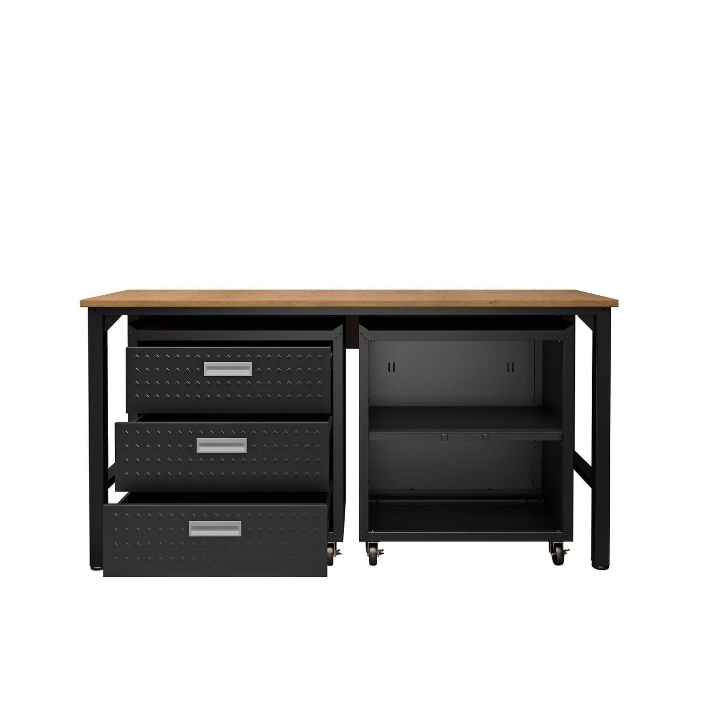 Manhattan Comfort 3-Piece Fortress Mobile Space-Saving Steel Garage Cabinet & Worktable 3.0 In Charcoal Gray