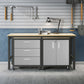 Manhattan Comfort 3-Piece Fortress Mobile Space-Saving Steel Garage Cabinet & Worktable 3.0 In Gray