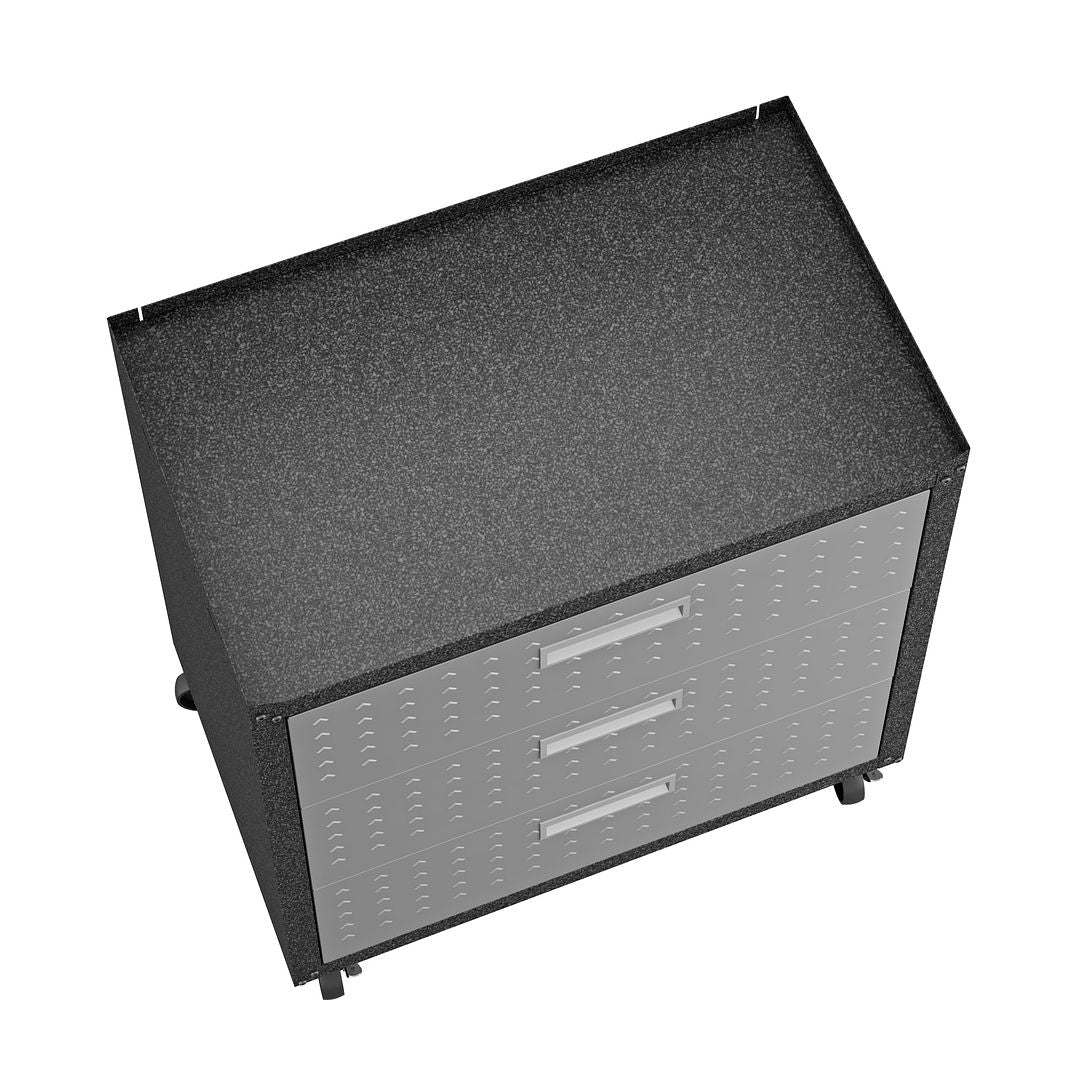 Manhattan Comfort 3-Piece Fortress Mobile Space-Saving Steel Garage Cabinet & Worktable 3.0 In Gray