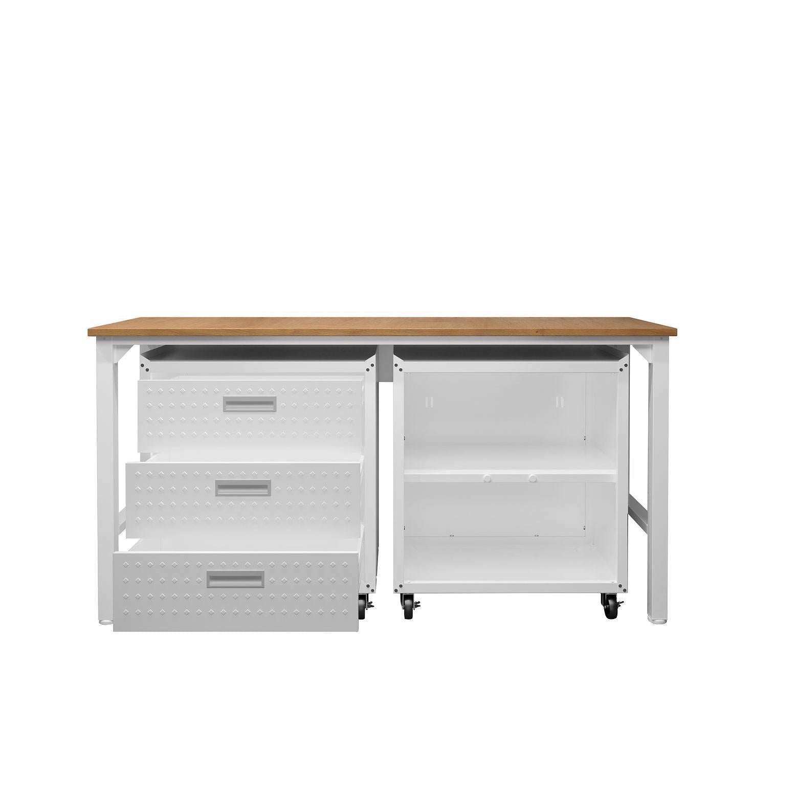 Manhattan Comfort 3-Piece Fortress Mobile Space-Saving Steel Garage Cabinet & Worktable 3.0 In White