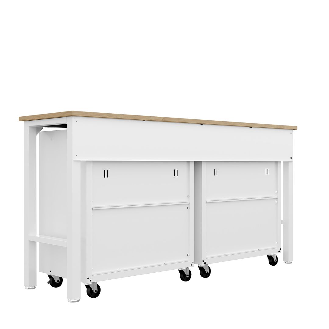 Manhattan Comfort 3-Piece Fortress Mobile Space-Saving Steel Garage Cabinet & Worktable 3.0 In White
