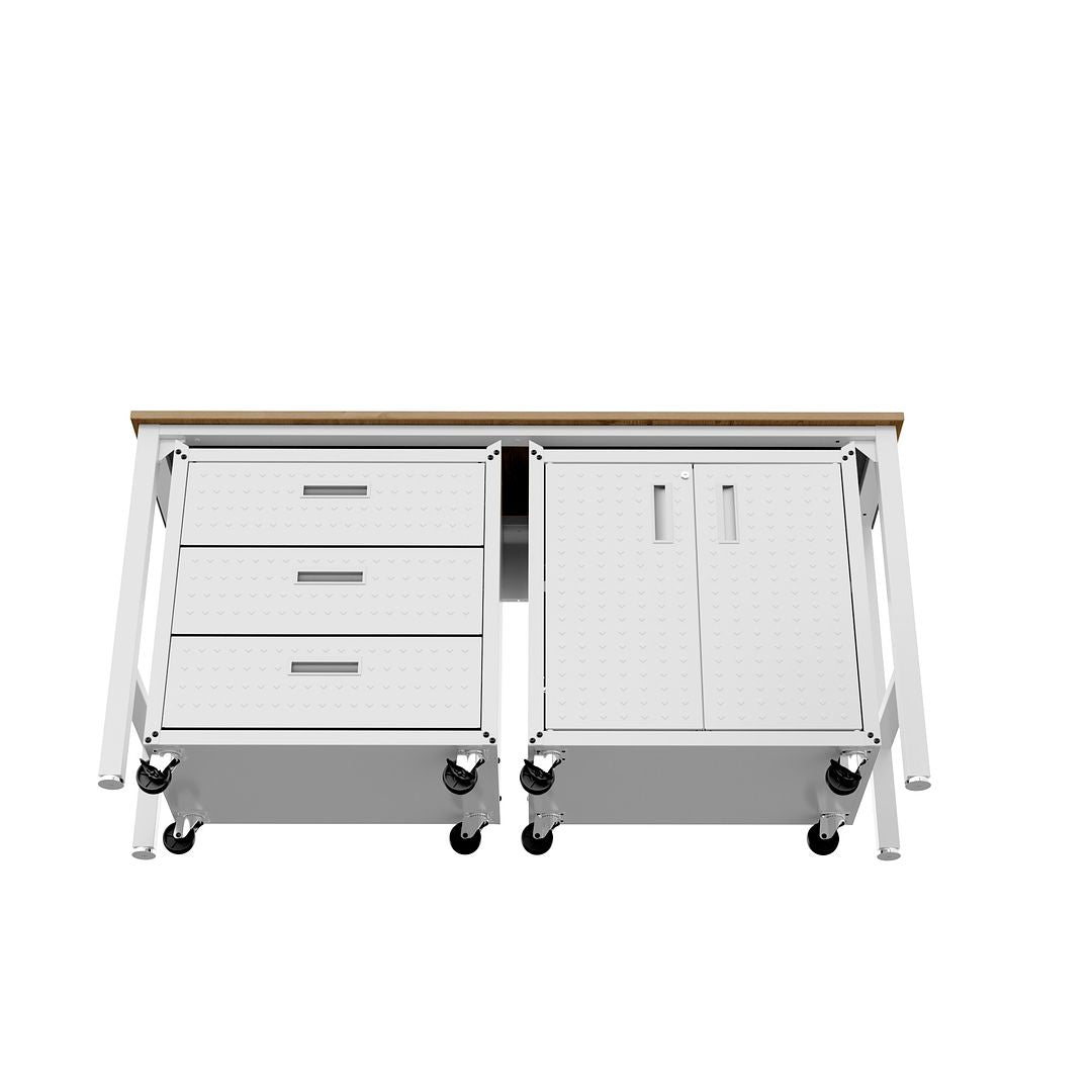 Manhattan Comfort 3-Piece Fortress Mobile Space-Saving Steel Garage Cabinet & Worktable 3.0 In White