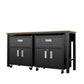 Manhattan Comfort 3-Piece Fortress Mobile Space-Saving Steel Garage Cabinet & Worktable 4.0 In Charcoal Gray