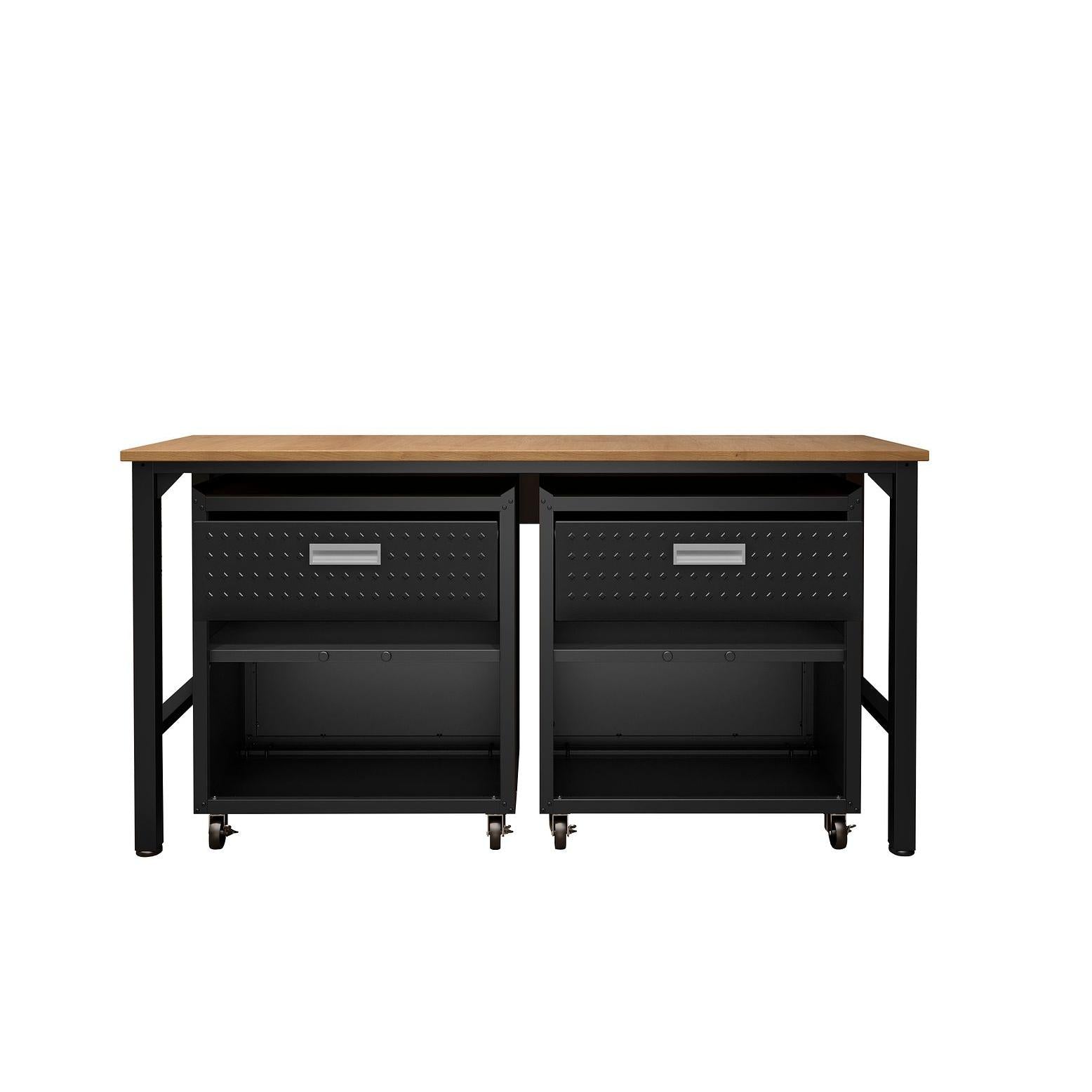 Manhattan Comfort 3-Piece Fortress Mobile Space-Saving Steel Garage Cabinet & Worktable 4.0 In Charcoal Gray