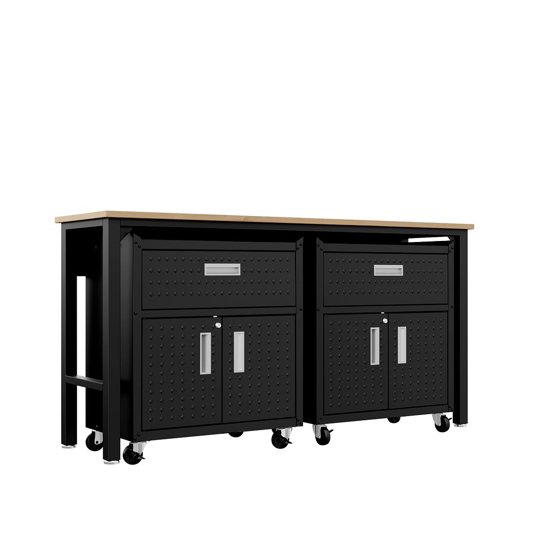 Manhattan Comfort 3-Piece Fortress Mobile Space-Saving Steel Garage Cabinet & Worktable 4.0 In Charcoal Gray