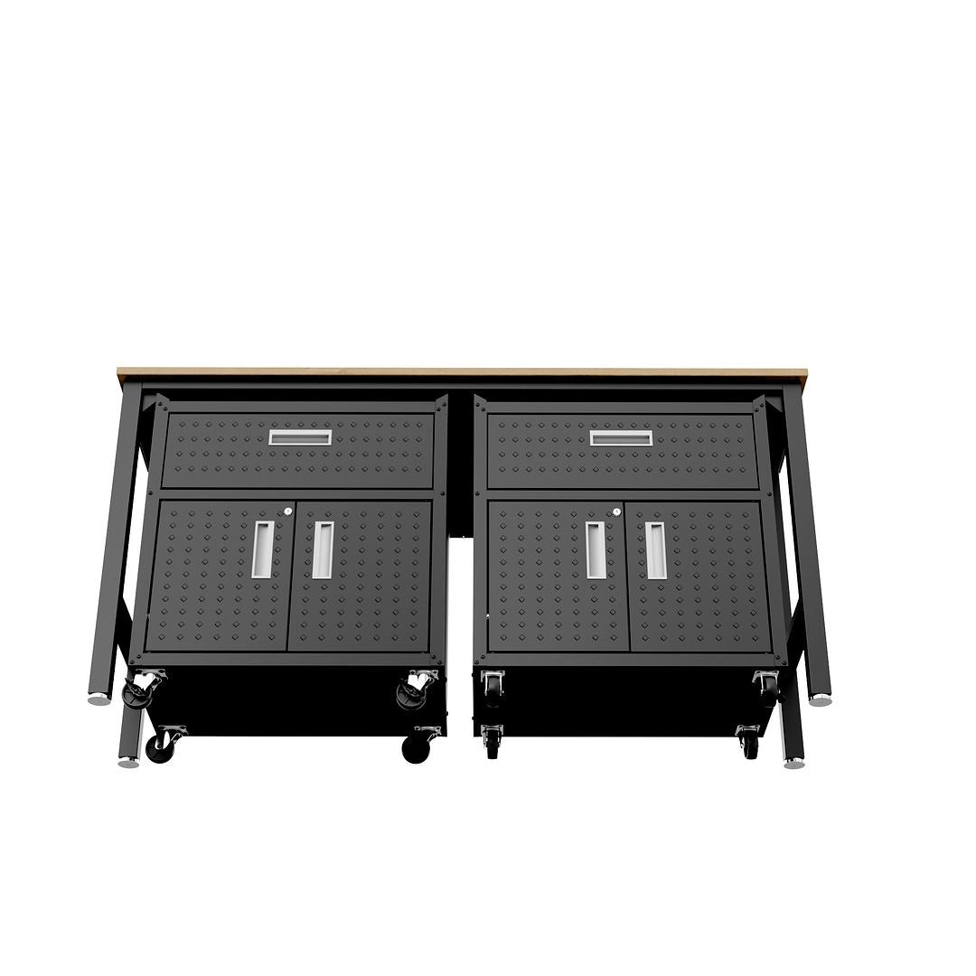 Manhattan Comfort 3-Piece Fortress Mobile Space-Saving Steel Garage Cabinet & Worktable 4.0 In Charcoal Gray