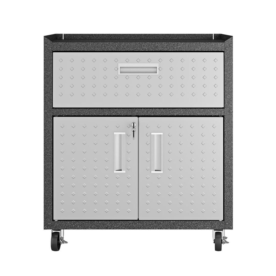 Manhattan Comfort 3-Piece Fortress Mobile Space-Saving Steel Garage Cabinet & Worktable 4.0 In Gray