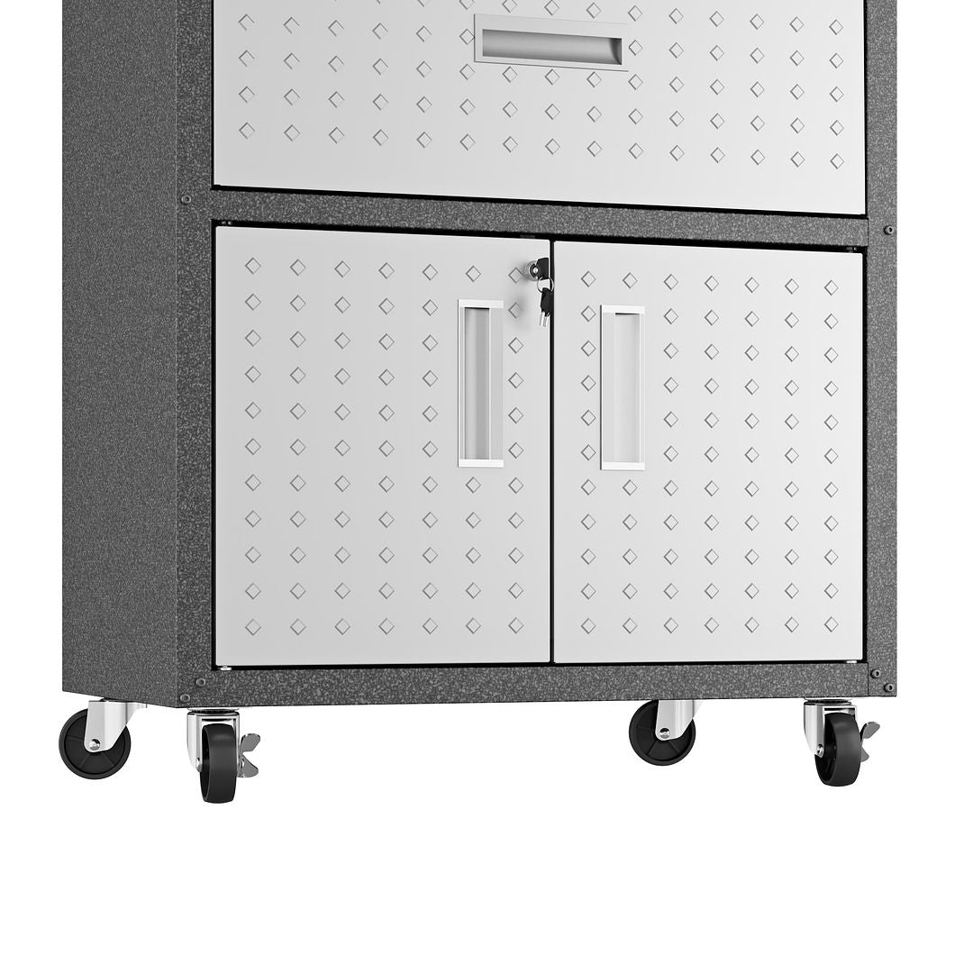 Manhattan Comfort 3-Piece Fortress Mobile Space-Saving Steel Garage Cabinet & Worktable 4.0 In Gray