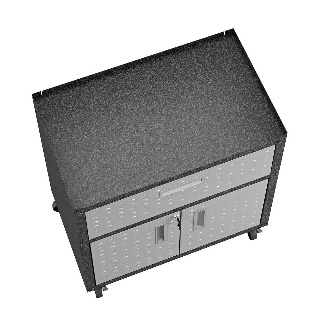 Manhattan Comfort 3-Piece Fortress Mobile Space-Saving Steel Garage Cabinet & Worktable 4.0 In Gray
