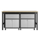 Manhattan Comfort 3-Piece Fortress Mobile Space-Saving Steel Garage Cabinet & Worktable 4.0 In Gray