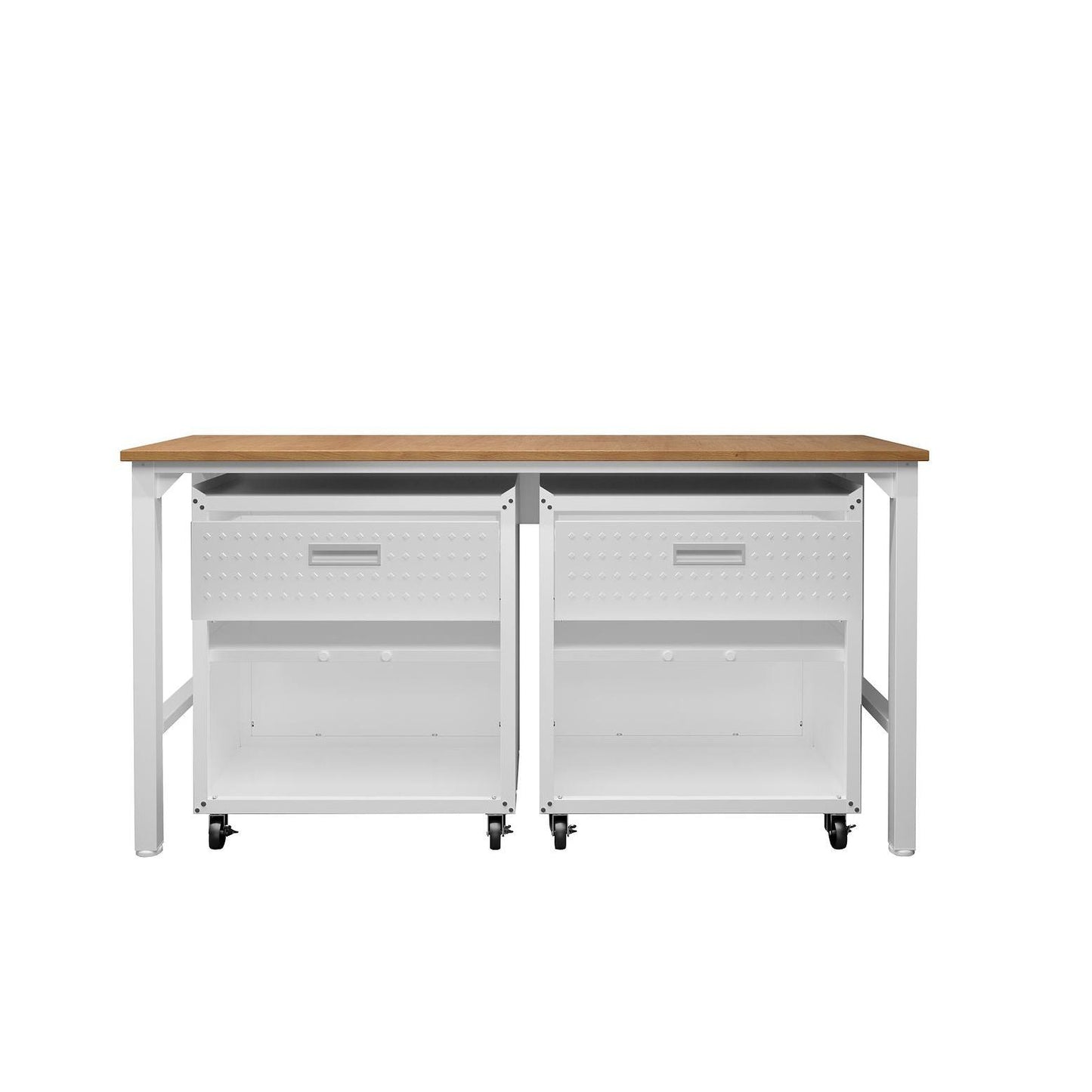 Manhattan Comfort 3-Piece Fortress Mobile Space-Saving Steel Garage Cabinet & Worktable 4.0 In White