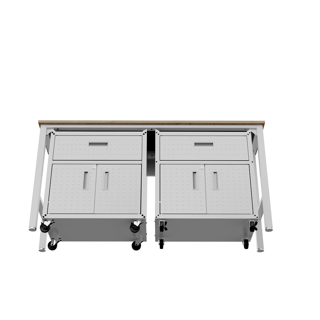 Manhattan Comfort 3-Piece Fortress Mobile Space-Saving Steel Garage Cabinet & Worktable 4.0 In White