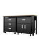 Manhattan Comfort 3-Piece Fortress Mobile Space-Saving Steel Garage Cabinet & Worktable 5.0 In Charcoal Gray