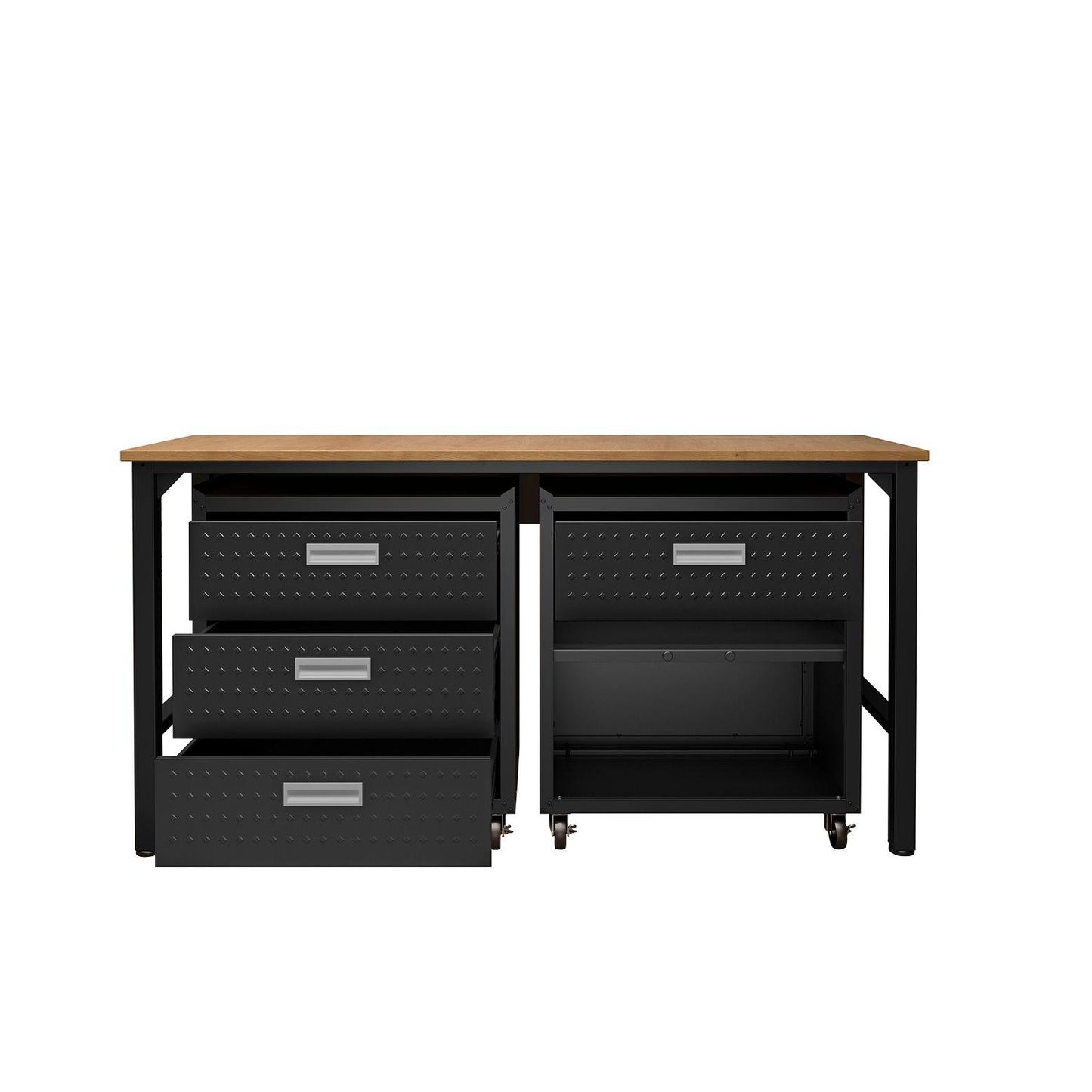 Manhattan Comfort 3-Piece Fortress Mobile Space-Saving Steel Garage Cabinet & Worktable 5.0 In Charcoal Gray