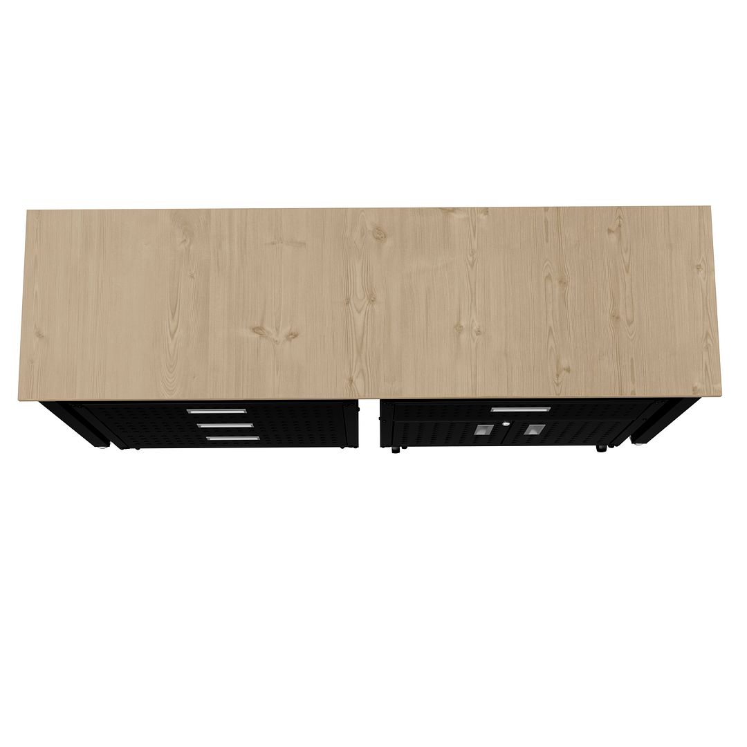 Manhattan Comfort 3-Piece Fortress Mobile Space-Saving Steel Garage Cabinet & Worktable 5.0 In Charcoal Gray