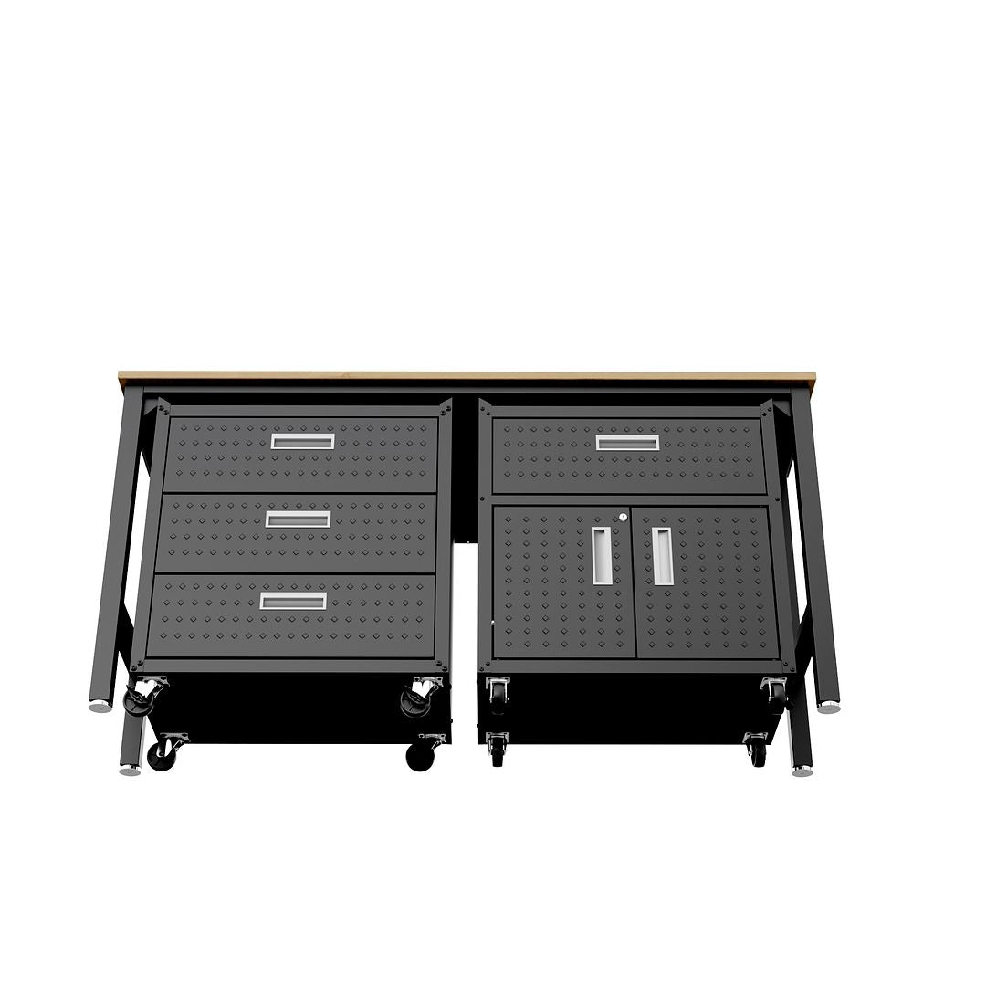 Manhattan Comfort 3-Piece Fortress Mobile Space-Saving Steel Garage Cabinet & Worktable 5.0 In Charcoal Gray