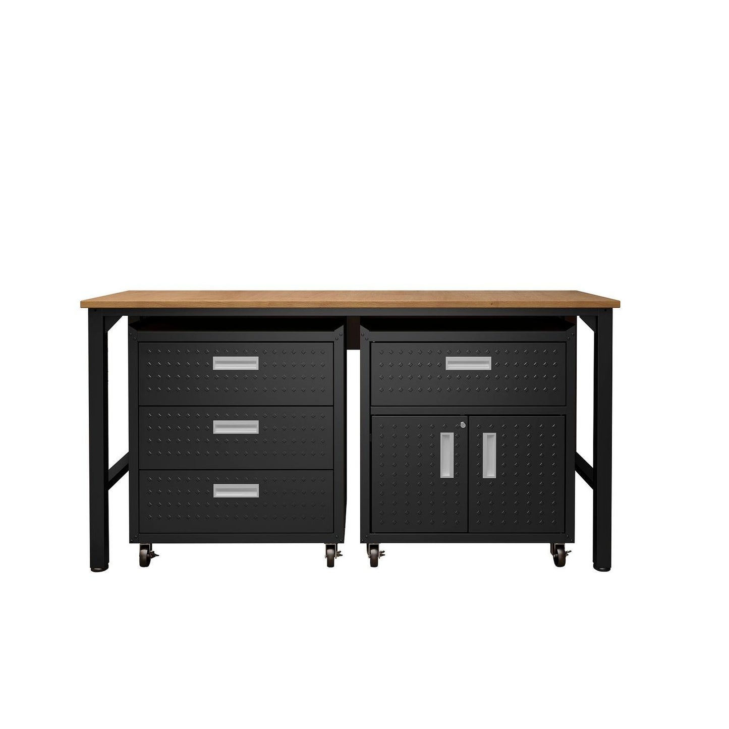 Manhattan Comfort 3-Piece Fortress Mobile Space-Saving Steel Garage Cabinet & Worktable 5.0 In Charcoal Gray