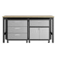 Manhattan Comfort 3-Piece Fortress Mobile Space-Saving Steel Garage Cabinet & Worktable 5.0 In Gray