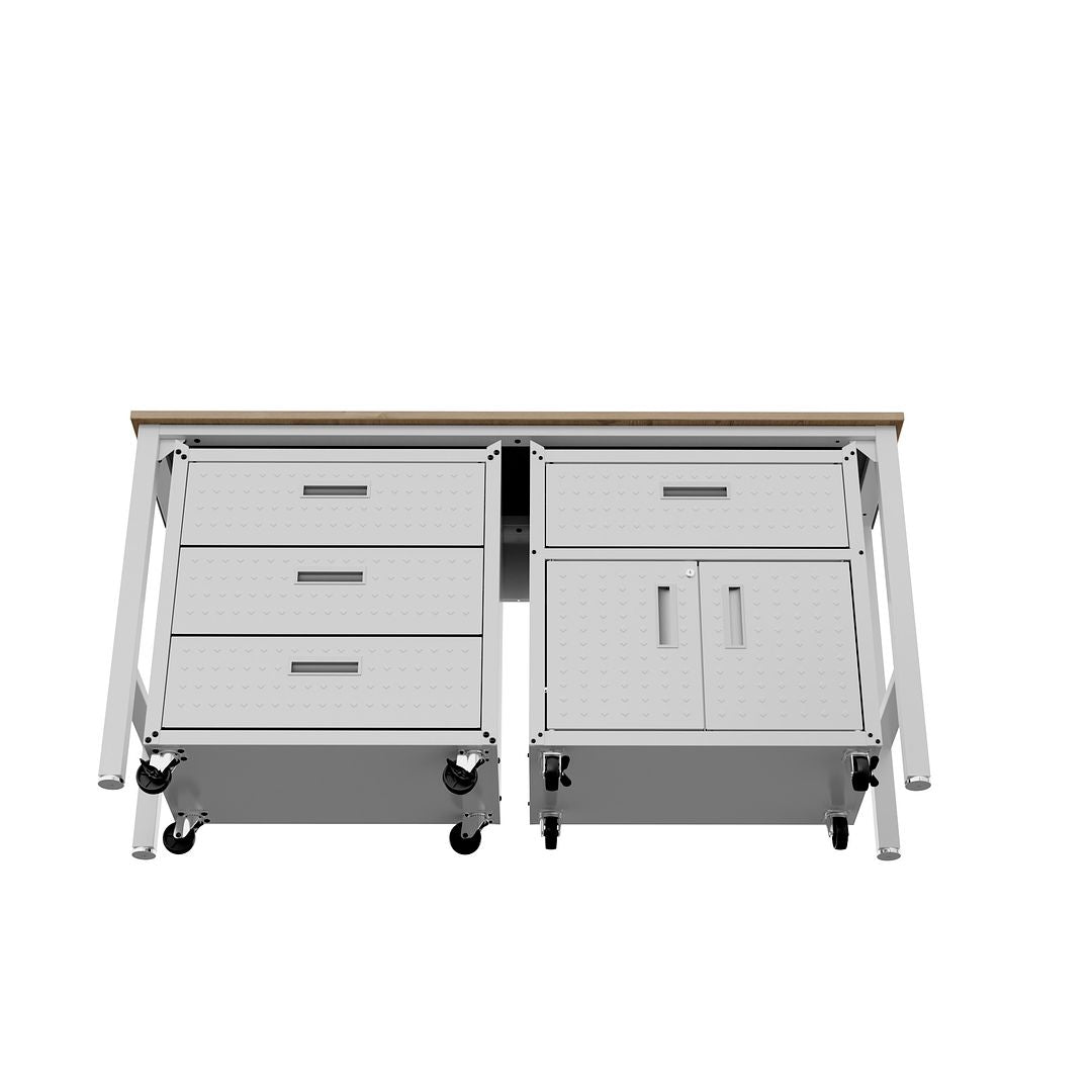 Manhattan Comfort 3-Piece Fortress Mobile Space-Saving Steel Garage Cabinet & Worktable 5.0 In White