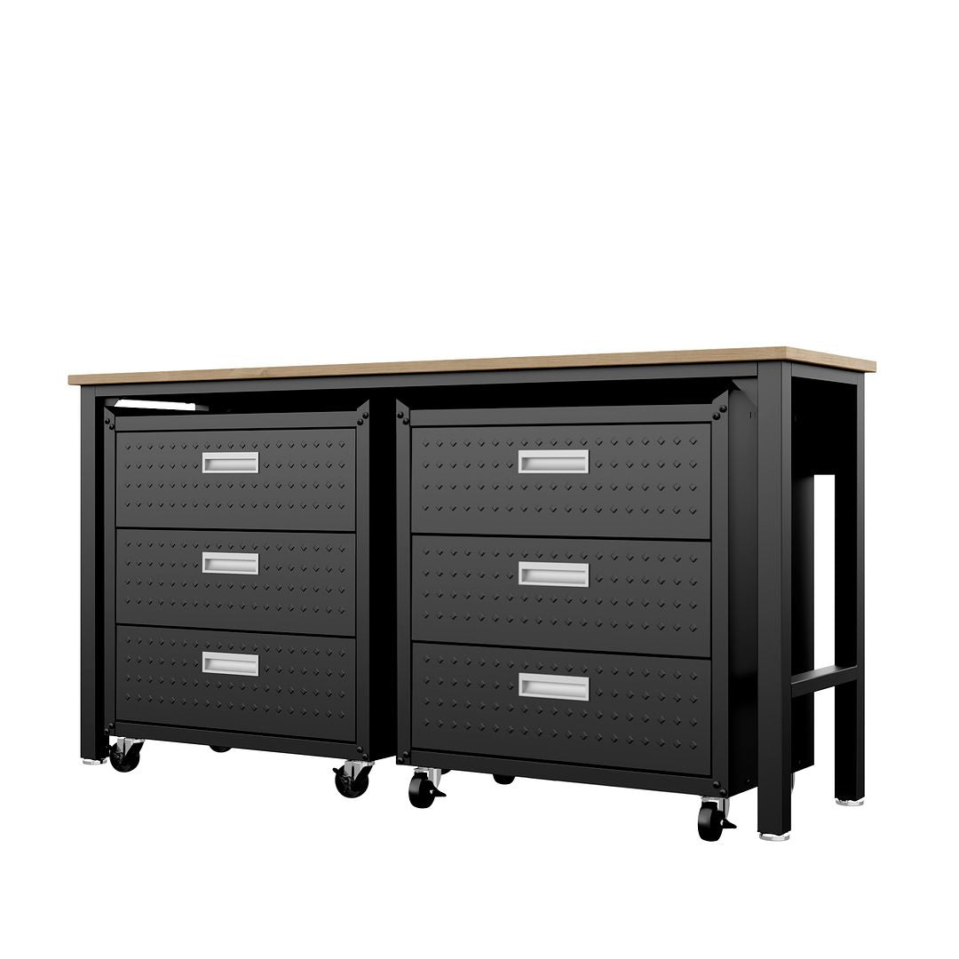 Manhattan Comfort 3-Piece Fortress Mobile Space-Saving Steel Garage Cabinet & Worktable 6.0 In Charcoal Gray