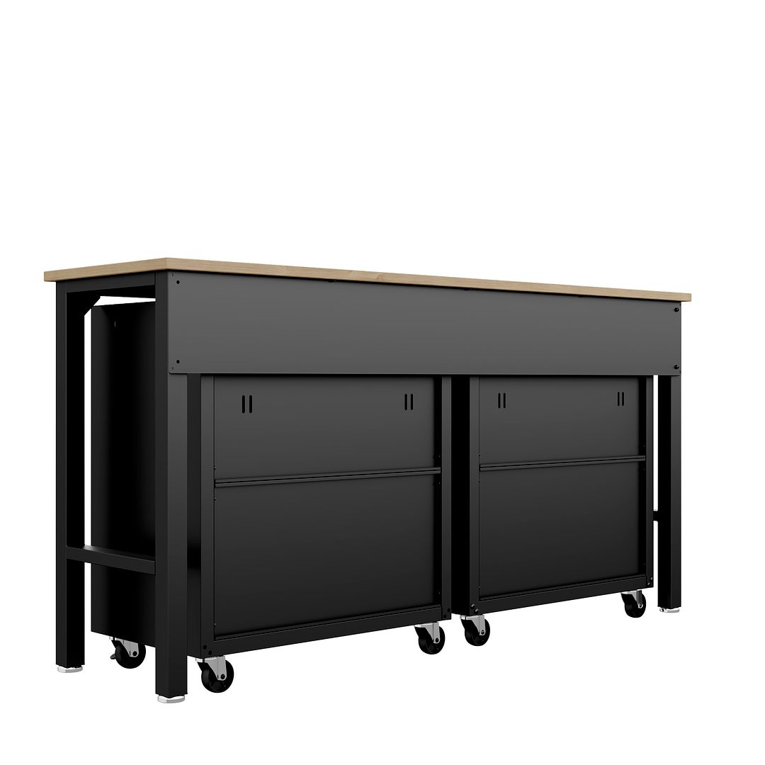 Manhattan Comfort 3-Piece Fortress Mobile Space-Saving Steel Garage Cabinet & Worktable 6.0 In Charcoal Gray