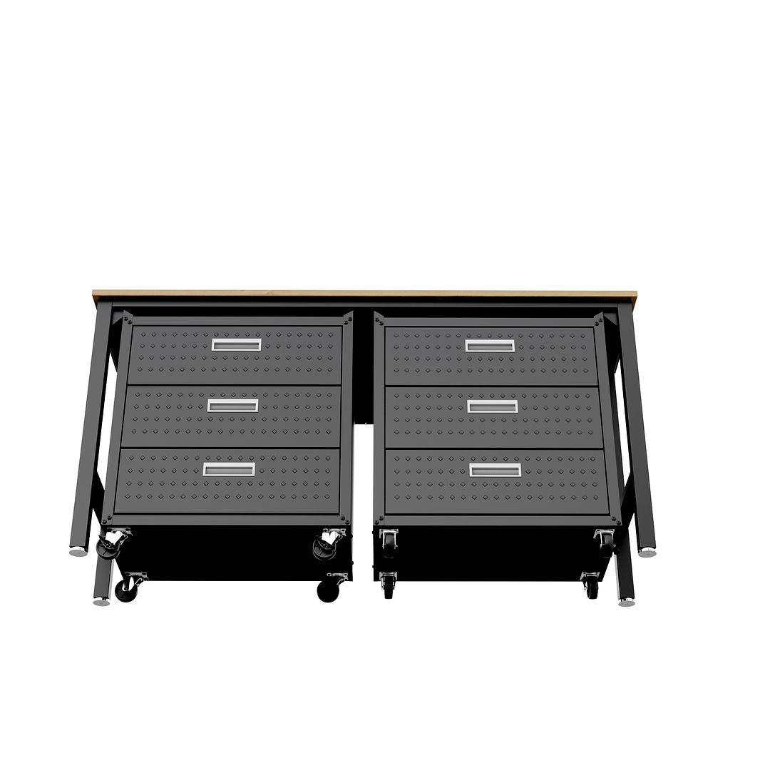 Manhattan Comfort 3-Piece Fortress Mobile Space-Saving Steel Garage Cabinet & Worktable 6.0 In Charcoal Gray