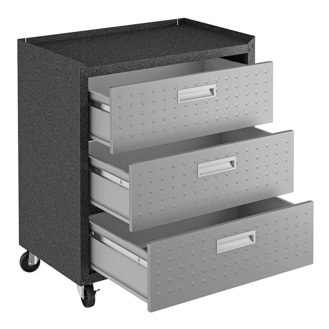 Manhattan Comfort 3-Piece Fortress Mobile Space-Saving Steel Garage Cabinet & Worktable 6.0 In Gray