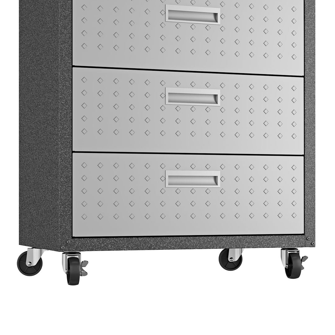 Manhattan Comfort 3-Piece Fortress Mobile Space-Saving Steel Garage Cabinet & Worktable 6.0 In Gray