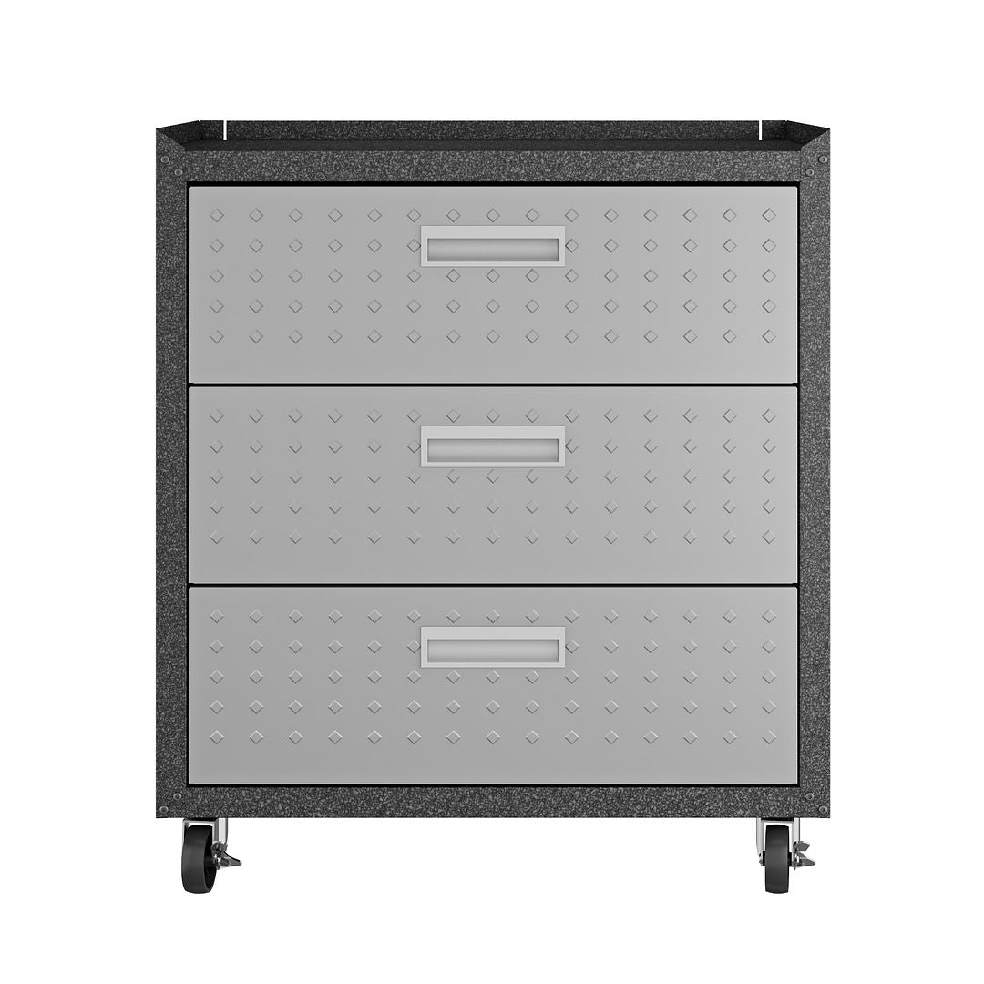 Manhattan Comfort 3-Piece Fortress Mobile Space-Saving Steel Garage Cabinet & Worktable 6.0 In Gray
