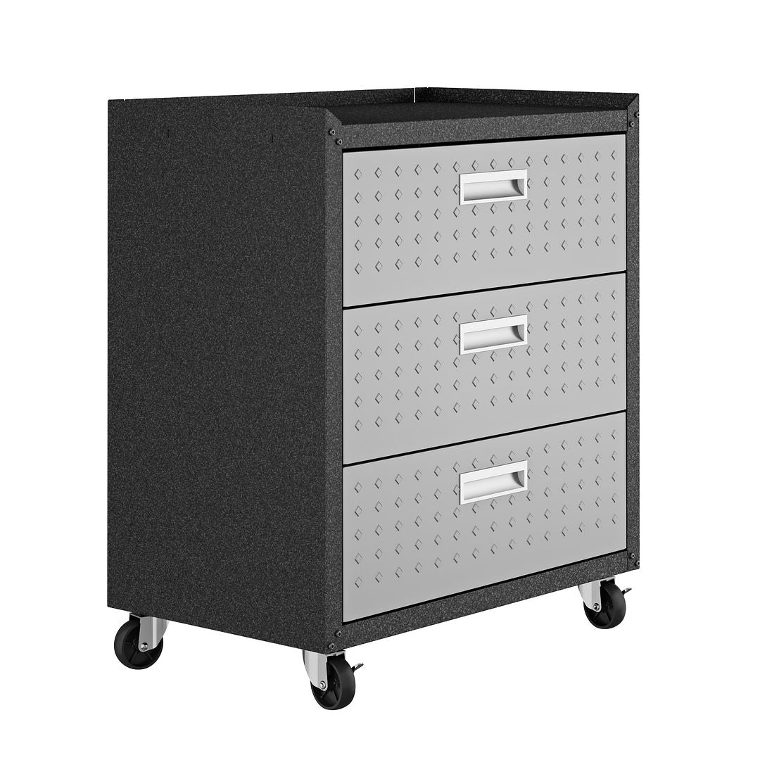 Manhattan Comfort 3-Piece Fortress Mobile Space-Saving Steel Garage Cabinet & Worktable 6.0 In Gray