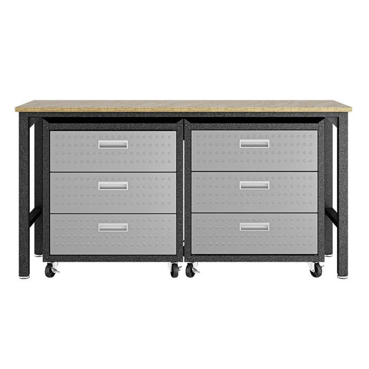 Manhattan Comfort 3-Piece Fortress Mobile Space-Saving Steel Garage Cabinet & Worktable 6.0 In Gray