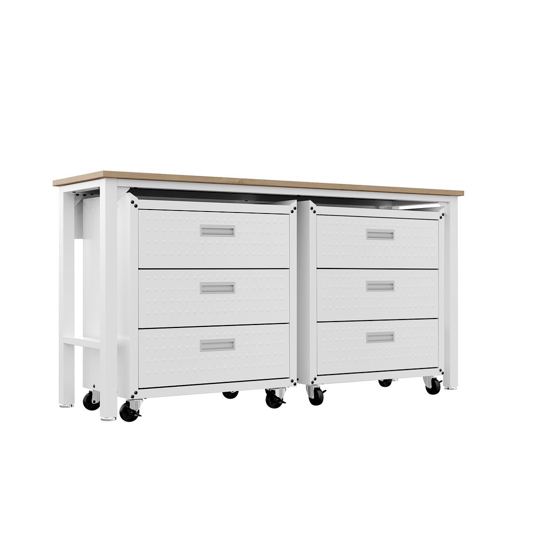 Manhattan Comfort 3-Piece Fortress Mobile Space-Saving Steel Garage Cabinet & Worktable 6.0 In White