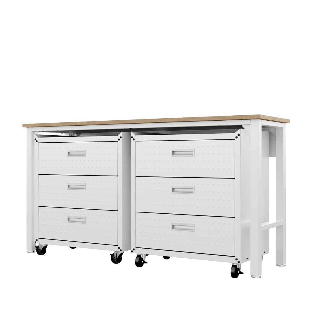 Manhattan Comfort 3-Piece Fortress Mobile Space-Saving Steel Garage Cabinet & Worktable 6.0 In White