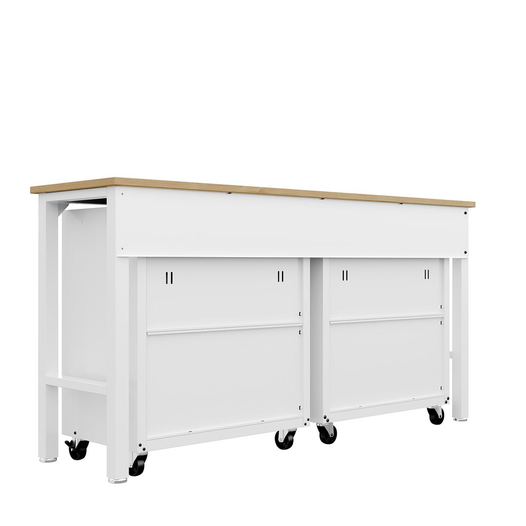 Manhattan Comfort 3-Piece Fortress Mobile Space-Saving Steel Garage Cabinet & Worktable 6.0 In White