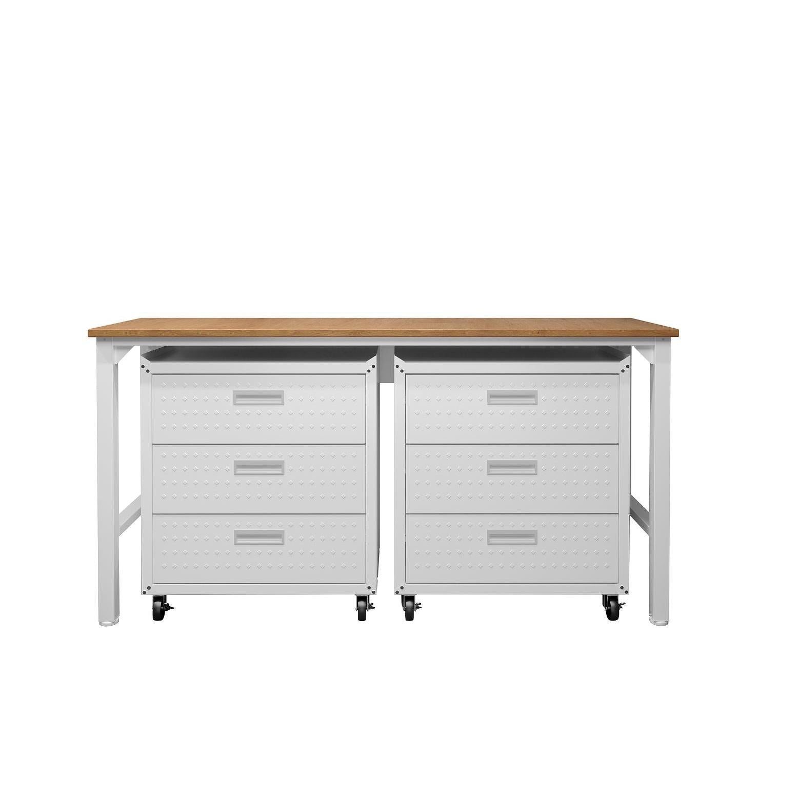 Manhattan Comfort 3-Piece Fortress Mobile Space-Saving Steel Garage Cabinet & Worktable 6.0 In White