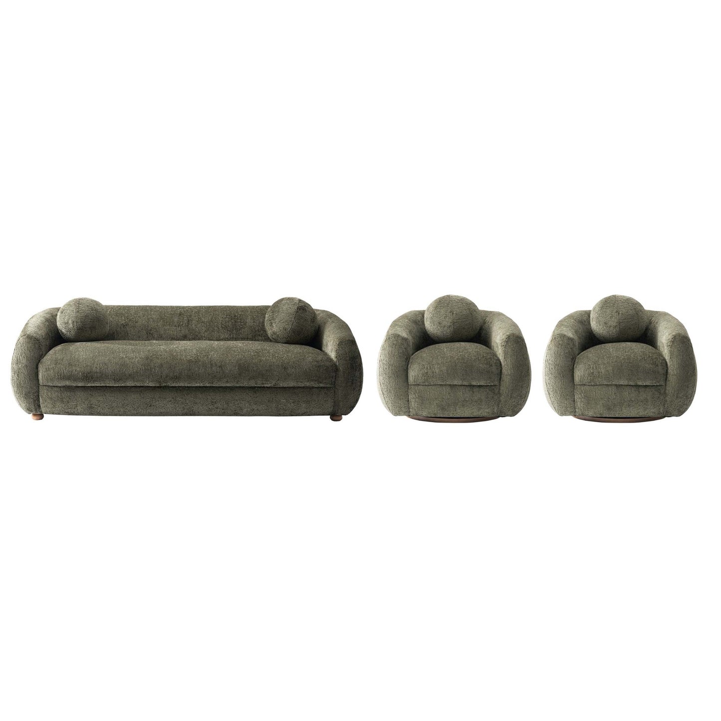 Manhattan Comfort 3-Piece Olive Green Modern Tribeca Chenille 86" Sofa & 2 Accent Chairs