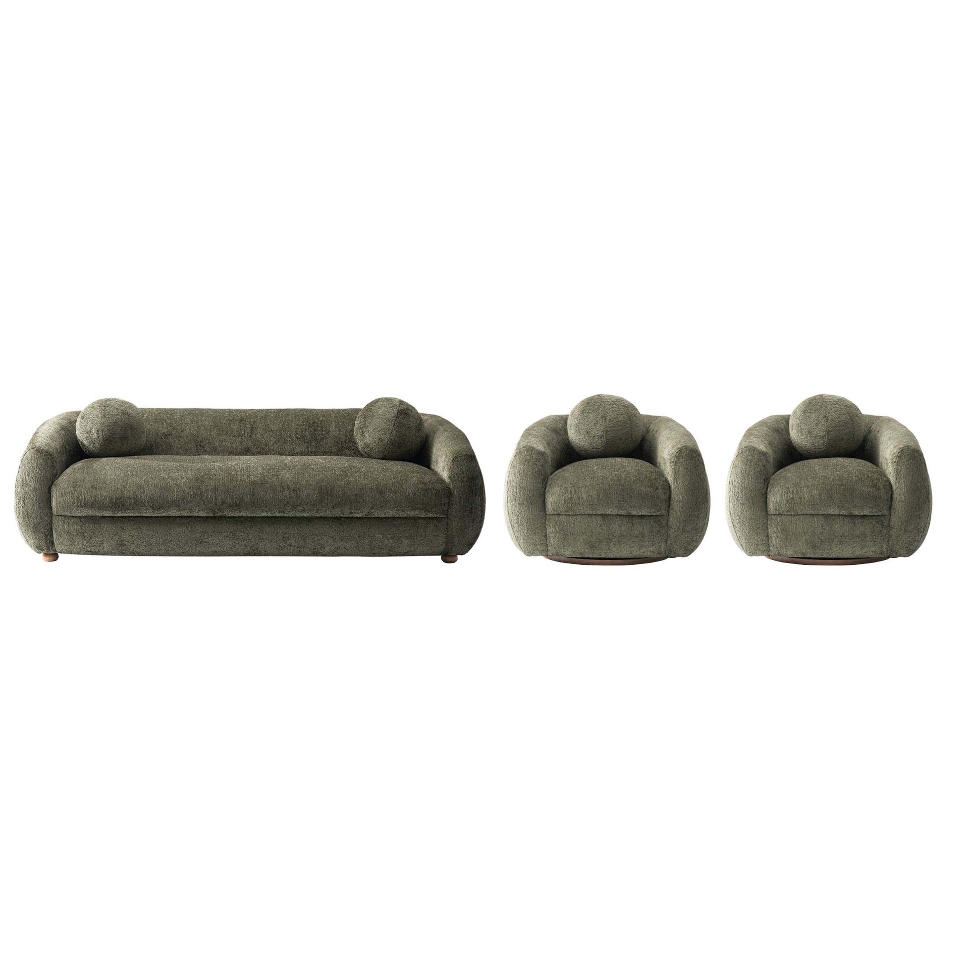 Manhattan Comfort 3-Piece Olive Green Modern Tribeca Chenille 86" Sofa & 2 Accent Chairs