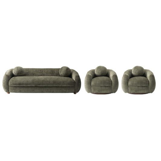 Manhattan Comfort 3-Piece Olive Green Modern Tribeca Chenille 86" Sofa & 2 Accent Chairs