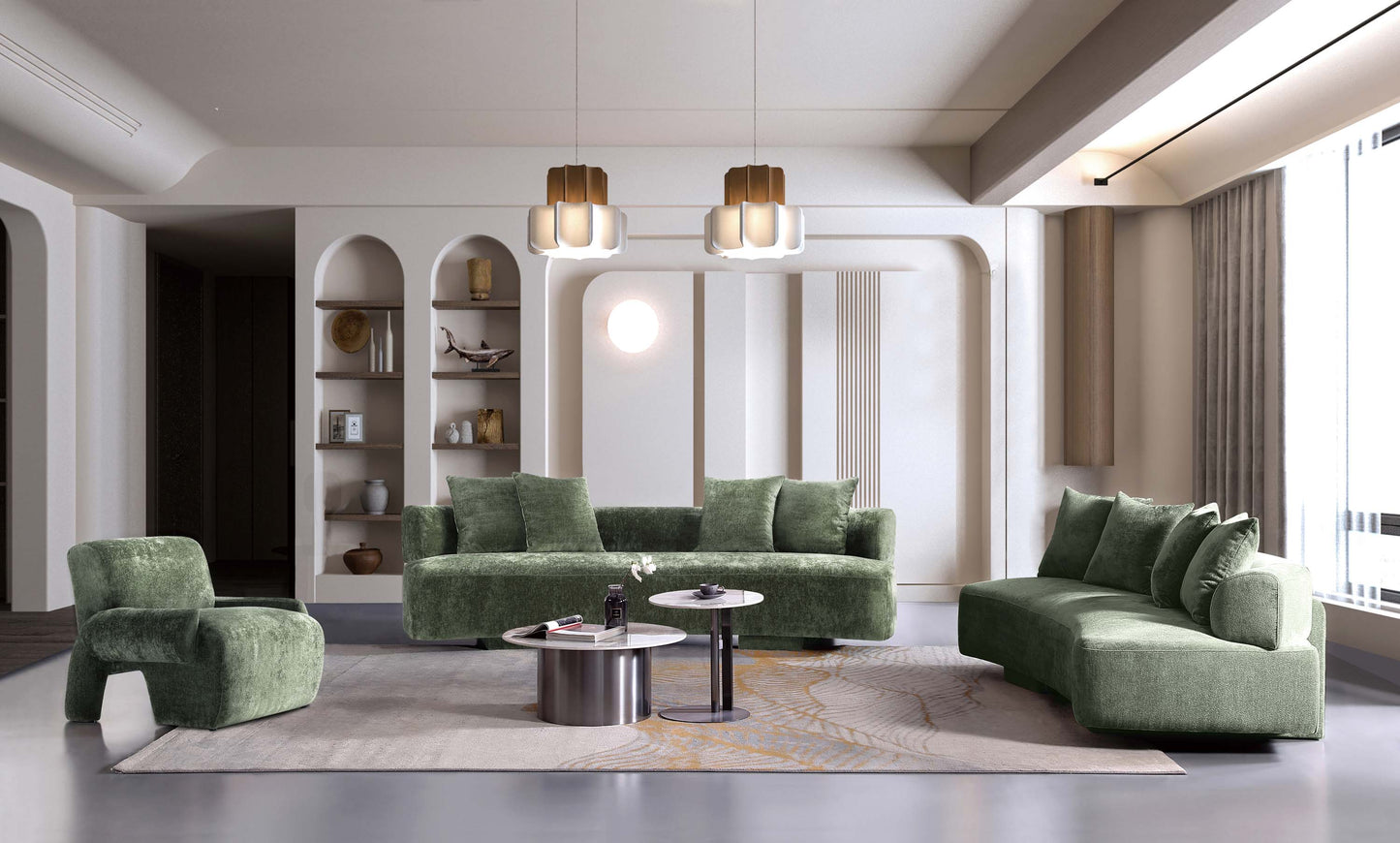 Manhattan Comfort 3-Piece Olive Green Modern Verandah Chenille 112" & 91" Sofas With Accent Chair