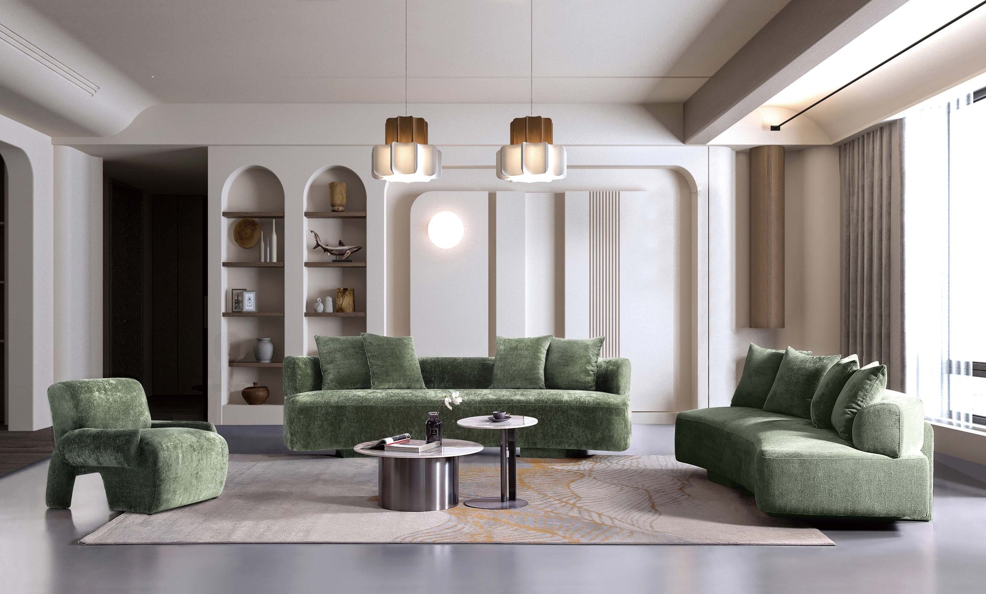 Manhattan Comfort 3-Piece Olive Green Modern Verandah Chenille 112" & 91" Sofas With Accent Chair