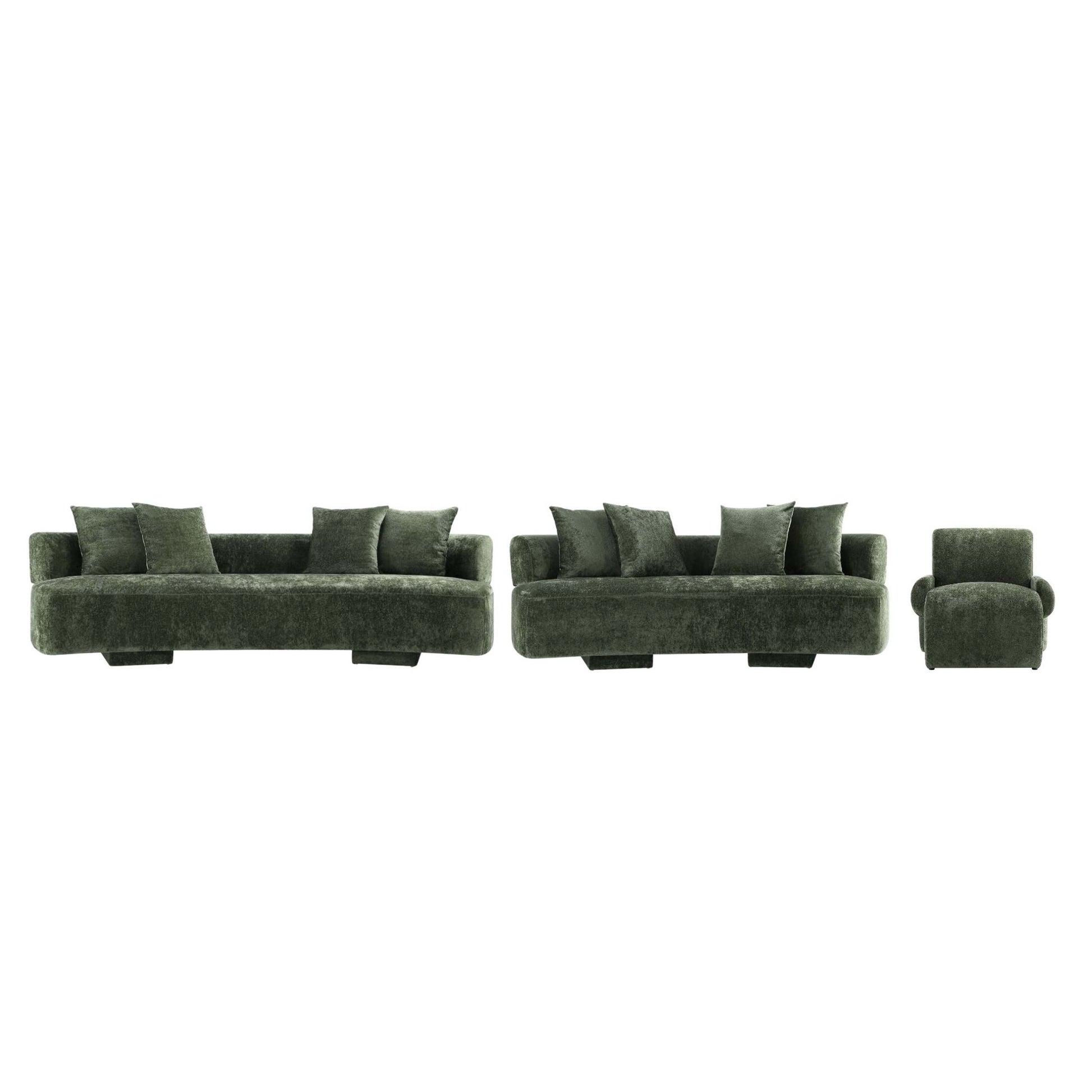 Manhattan Comfort 3-Piece Olive Green Modern Verandah Chenille 112" & 91" Sofas With Accent Chair