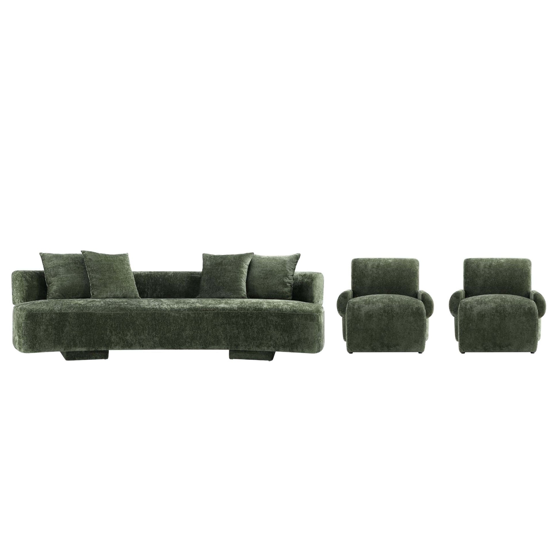 Manhattan Comfort 3-Piece Olive Green Modern Verandah Chenille 112" Sofa & 2 Accent Chairs